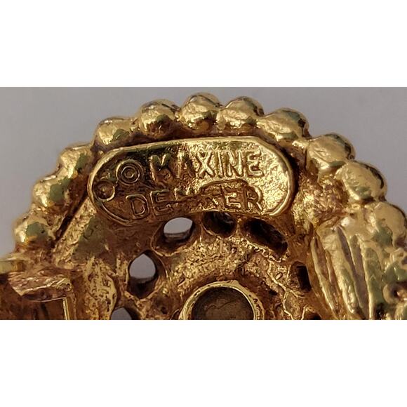 Pearl Diamond Gold Earrings Vintage Signed Designer Maxine Denker Clip-On - Picture 7 of 9